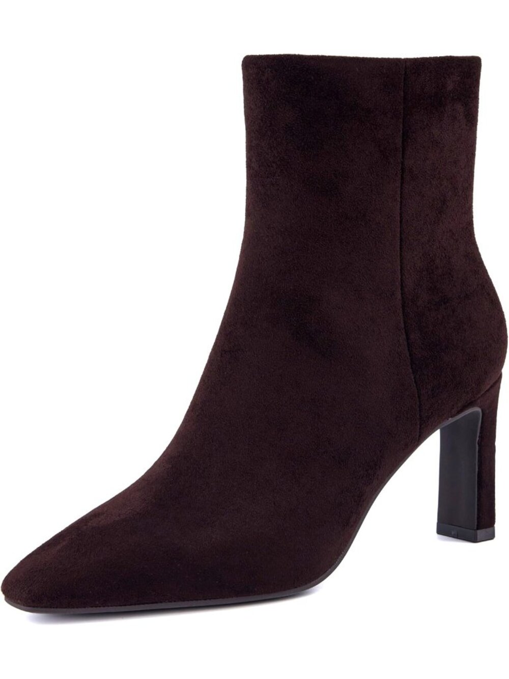 Women's Chocolate Mid Block High Heel Square Toe Vegan Faux Suede Ankle Boots
